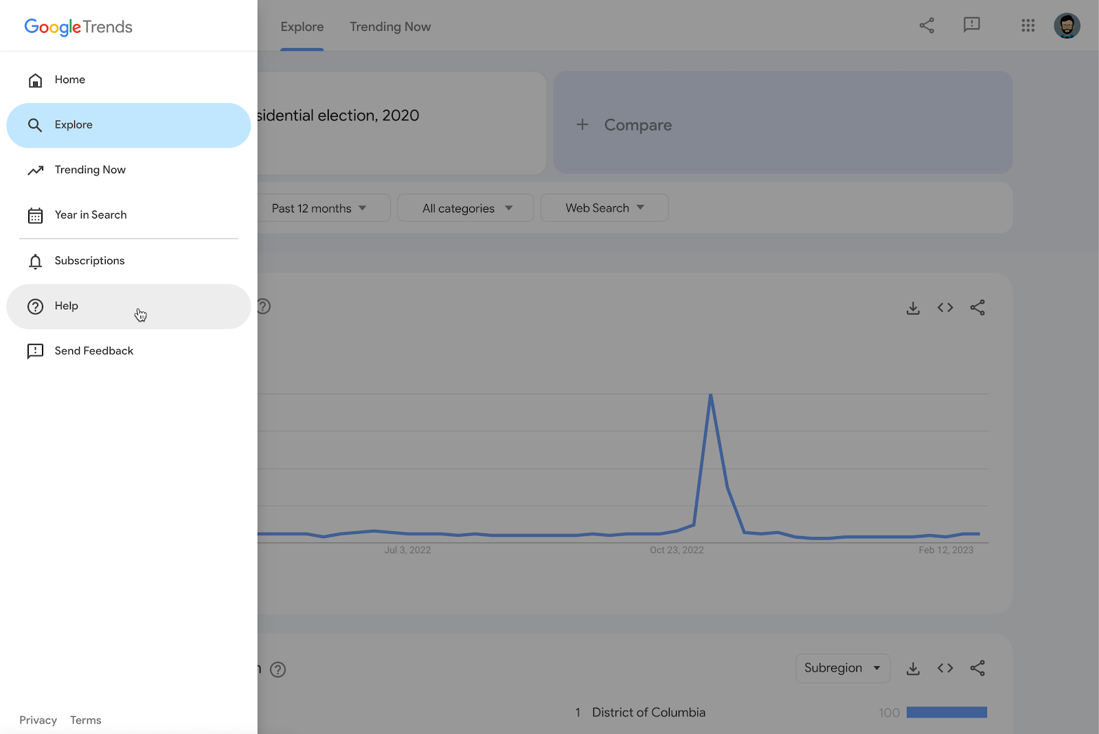 Google Trends 探索菜单